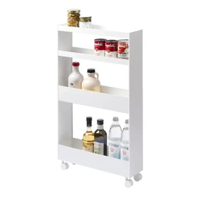 Abbildung von Yamazaki 1806 Tower Slim 4 Tiered Storage Cart, White, Steel/Nylon, 13 x 48 80.5 cm