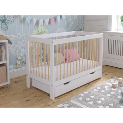 Abbildung von Love For Sleep Babybett,Gitterbet mit Shublade Weiß Kiefer 120x60cm, Umwandelbar in EIN Schlafsofa Sicherheitsbarriere, Traditionell