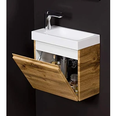 Abbildung von Quentis Badmöbel Gäste WC Set Faros 40 cm, Waschbecken mit Unterschrank (Eiche Natur)