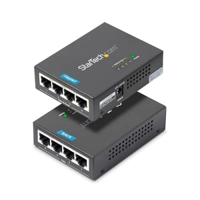 Abbildung von StarTech.com 4 Port Gigabit Midspan PoE+ Injektor 802.3at/af Wandmontierbar Power over Ethernet