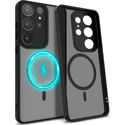 Abbildung von MyGadget Hülle für Samsung Galaxy S23 Ultra [ kompatibel mit MagSafe ] magnetische Hybrid Handyhülle Durchsichtige Hartschale in Schwarz