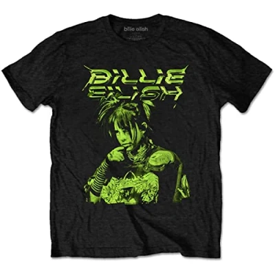 Abbildung von Billie Eilish Unisex Illustration Official Black T Shirt, Schwarz, L