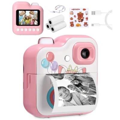 Abbildung von Ixydor Kinderkamera Sofortbildkamera,1080P 2,4 Zoll Bildschirm DigitalKamera Kinder mit 3 Rollen Druckpapier &amp; 32GB Karte,Weihnachten Geschenke für Jungen und Mädchen 12 Jahre (Rosa)