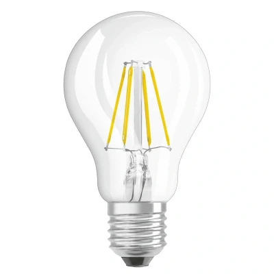Abbildung von OSRAM Filament LED Lampe mit E27 Sockel, klassiche Birnenform, Kaltweiss (4000K), 4 W, Ersatz für 40 W Glühbirne, klar, CLASSIC A
