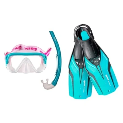 Abbildung von Mares Aquazone Set Nateeva Keewee Jr bestehend aus Maske, Mundstück und Schnorchelflossen für Kinder Jungen Aqua, XS