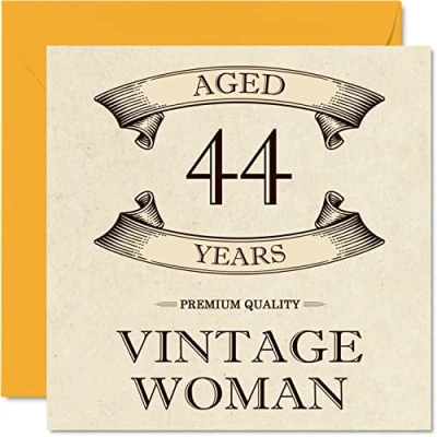 Abbildung von Geburtstagskarte zum 44. Geburtstag im Vintage Stil für Frauen Alter von 44 Jahren lustige Mama Schwester Ehefrau Freundin Tante 145 mm Damen Grußkarten