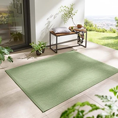 Abbildung von Taracarpet In &amp; Outdoor Teppich Wetterfest Wohnzimmer Balkon Küchenteppich Flachgewebe sisaloptik meliert Einfarbig Uni grün 120x160 cm