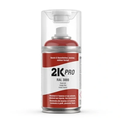 Abbildung von 2K PRO Spraydose 250ml 2 Komponenten Sprühlack, Schnelltrocknender Spritzlack, UV Beständig, Stoss und Kratzfest RAL3000 Feuerrot Glanz