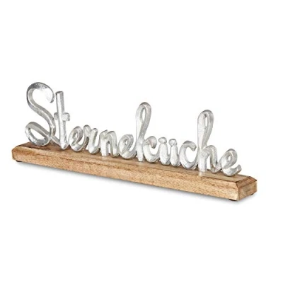 Abbildung von Levandeo® Deko Schriftzug, Schriftzug Sterneküche L40cm Metall Silber Mango Holz Tischdeko