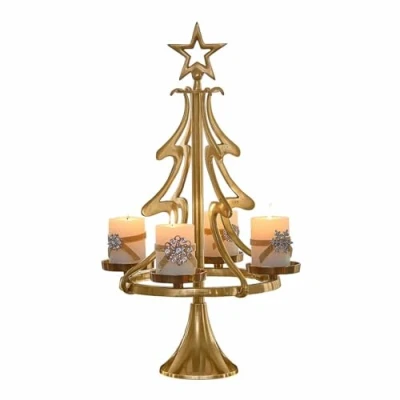 Abbildung von Loberon Adventskranzständer Gaetana, Festlicher Chic, Tannenbaum Form, für Stumpenkerzen, Adventsdekoration, Advent, Weihnachten, Weihnachtsdeko, Aluminium, Gold
