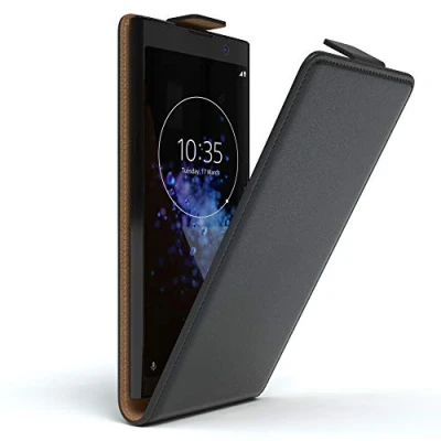Abbildung von EAZY Case Sony Xperia XA2 Plus Hülle Flip Cover zum Aufklappen, Handyhülle aufklappbar, Schutzhülle, Flipcover, Flipcase, Flipstyle vertikal klappbar, aus Kunstleder, Schwarz