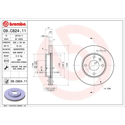 Abbildung von BREMBO 09.C824.11 Bremsscheibe 236 20 4 innenbelüftet beschichtet mit Schrauben OPEL: Karl