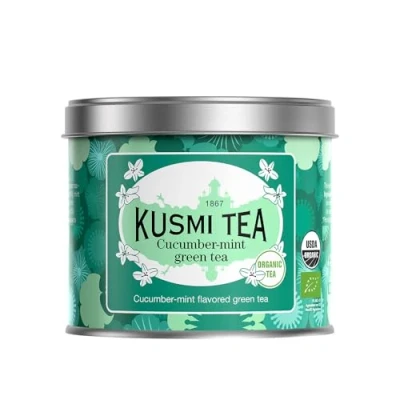 Abbildung von Kusmi Tea Grüntee mit Minze und Gurke Grüner Bio Tee Minzblättern Natürlicher Minz Gurkengeschmack Heiß oder als Eistee genießen Loser 100 g Metalldose für etwa 50 Tassen