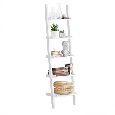 Abbildung von SoBuy FRG17 W Leiterregal mit 5 Ebenen Standregal Bücherregal Badregal Wandregal weiß BHT ca. 56x189x32,5cm