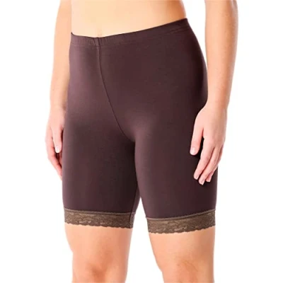 Abbildung von Merry Style Damen Kurze Leggings mit Spitze Freizeithose High Waist Radlerhose Hohe Taille aus Viskose MS10 431 (Braun, L)