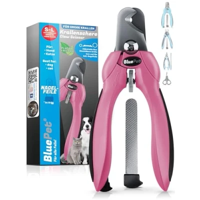 Abbildung von BluePet Einstellbare Profi Krallenschere für Große Hunde &amp; Katzen I Extra Starker Scharfer Krallenschneider Harte Krallen Krallenzange auf alle Krallendurchmesser mit Nagelfeile