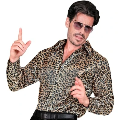 Abbildung von W WIDMANN MILANO Party Fashion Pailletten Hemd für Herren, Disco Fever, Schlagermove, Animal Print, Herrenhemd