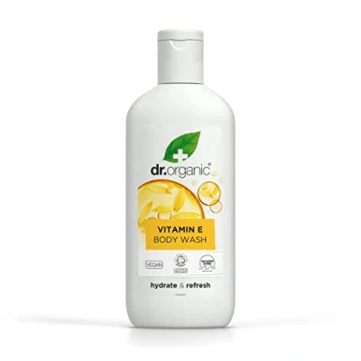 Abbildung von Dr Organic Vitamin E Körperwäsche, Duschgel, Alle Hauttypen, Natürlich, Vegan, Tierversuchsfrei, Paraben &amp; SLS frei, Recycelbar Aus im Meer gebundenem Plastik recycelt, Zertifiziert Bio, 250ml