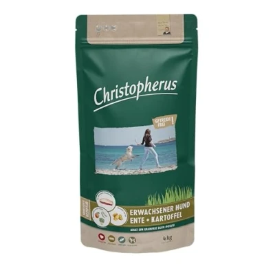 Abbildung von Christopherus Grainfree, Vollnahrung für den ausgewachsenen Hund mit normaler Aktivität, Trockenfutter, Ente + Kartoffel, Krokettengröße ca. 1 cm, Ausgewachsener Hund, 4 kg