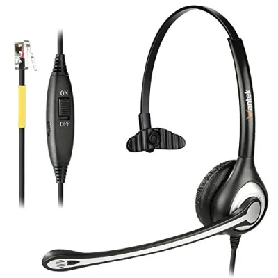 Abbildung von Wantek Telefon Headset RJ11 Monaural mit Noise Cancelling Mikrofon, Lautstärkeregler, Festnetztelefone Kopfhörer für Yealink Avaya Cisco Grandstream Snom Panasonic KXT IP Telefone(F600Y1)