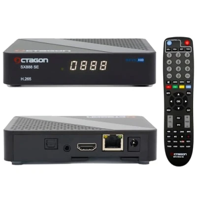 Abbildung von Octagon SX888 SE V2 HD IP HDTV Linux Receiver, TV Box, LAN, Mediathek, YouTube, Internet Radio, HDMI CEC, E2TV Multiroom Client System, H.265, 2X USB, Infrarot Kabel, lernbare Fernbedienung