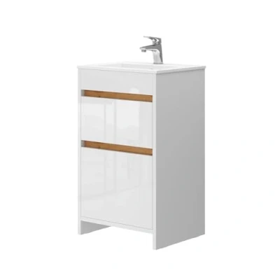 Abbildung von Vicco Badmöbel Set Detmold Weiß/Weiß HG 2 Teile mit Waschbecken und Schubladen, (2 St., 2er Set)
