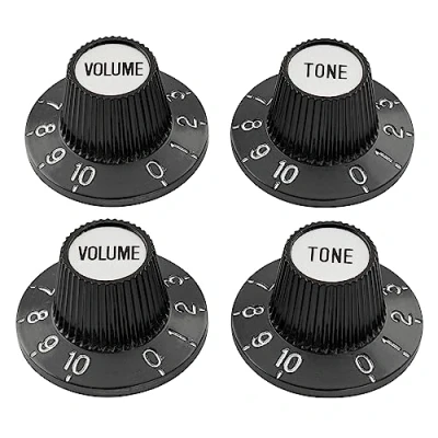 Abbildung von Musiclily Pro Fein 24 Splines Potiknopf Witch Hat Tone Volume Knobs für E Gitarre Bass Verstärker Effektpedal, Schwarz/Silber (2T2V Set)
