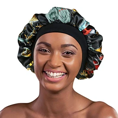 Abbildung von Alnorm Satin Bonnet zum Schlafen Double Layer Nachtmütze mit Soft Elastic