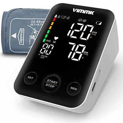 Abbildung von Vimmk Blutdruckmessgerät Oberarm Digital Messgerät Bluthochdruck LED Display, Arrhythmie Erkennung &amp; Pulsmessung, 2x120 Speicher, Manschette 22 40cm