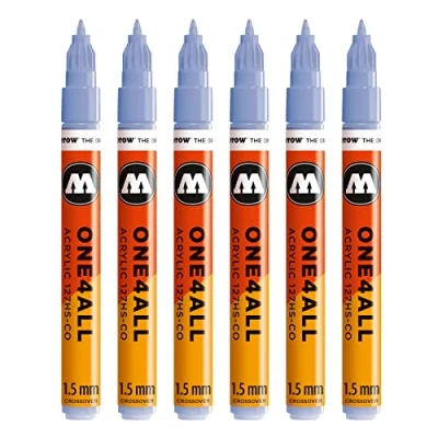 Abbildung von Molotow One4All 127HS CO Acryl Marker (1,5 mm Strichstärke, hochdeckend und permanent, UV beständig, für fast alle Untergründe) 6 Stück Farbe 209 blau violett pastell