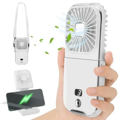 Abbildung von Handventilator Batteriebetrieben, USB Ventilator mit 3000mAH Wiederaufladbarer Akku, Mini Ventilator, Tragbarer Hand Ventilatoren USB,Klein Taschenventilator 4 Geschwindigkeiten für Zuhause Reisen