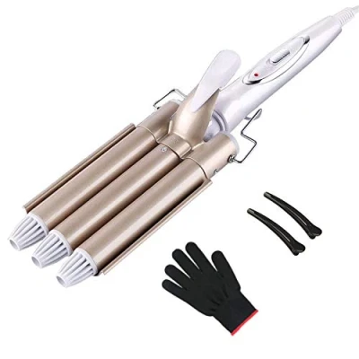 Abbildung von 3 Fässer welleneisen, TOP4EVER lockenstab mit stäben einstellbarer Temperatur, Welleisen Schnelle Heizung Große Welle für Lange/kurze Haare, Haar Styling Werkzeug 22mm