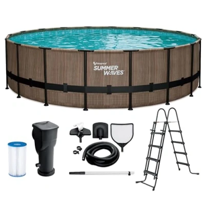 Abbildung von SummerWaves Framepool &quot;Elite&quot;, (Set, 6 tlg.), ØxH: 549x132 cm, Teak Optik