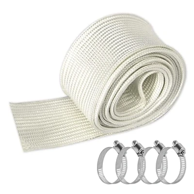 Abbildung von Abgasschlauch, 25mm Hitzeschutzschlauch Standheizung Isolierung Schlauch Stromerzeuger für Notstromaggregat Abgasrohr, Fiberglass Sleeving mit 4 Clips Air Klimaanlage Heizungen 200CM