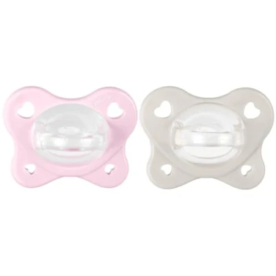 Abbildung von Chicco Dual Soft, Silikonschnuller 2 6 Monate, zweifarbig, Set aus zwei weichen Schnullern, unterstützt die Atmung und fördert richtige Entwicklung des Mundes, Stück, Baby Girl