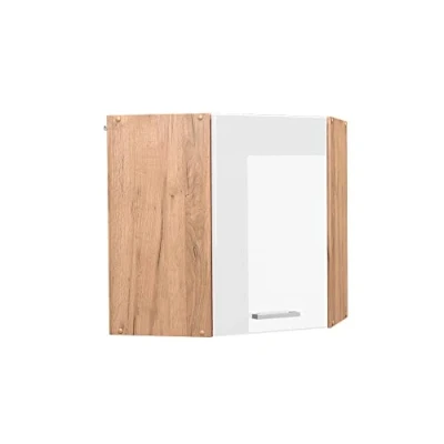 Abbildung von Vicco Eckhängeschrank R Line, Weiß Hochglanz/Goldkraft Eiche, 57 cm (1 Hängeschrank)