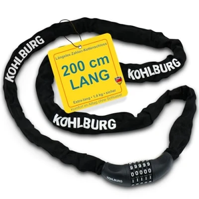 Abbildung von Zahlenschloss 200 cm lang Kettenschloss aus 6mm Spezialstahl mit Zahlencode