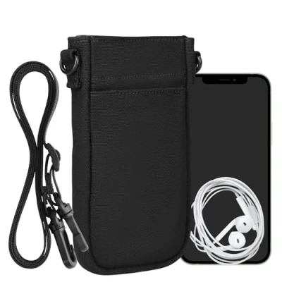 Abbildung von kwmobile Handytasche für Smartphones XXL 7&quot; Canvas Handy Hülle mit Band Tasche Handykette 16,5 x 10 cm Innenmaße Schwarz