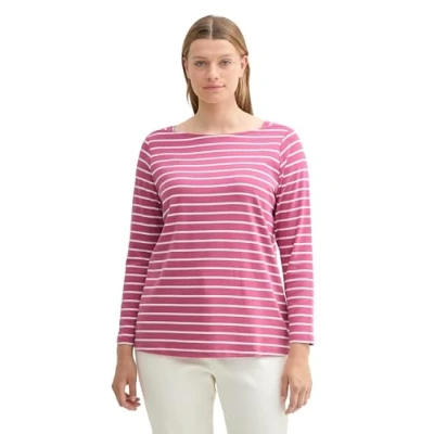 Abbildung von TOM Tailor PLUS Gestreiftes Langarm Langarmshirt, Damen, Größe: 44, Pink velvet white stripe