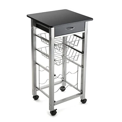 Abbildung von Versa Leicester Küchenwagen mit Rädern, Schubladen und Flaschenregal, Gemüsehändler, Küchenablage, Maßnahmen (H x L B) 82 40 cm, Holz Metall, Farbe: Schwarz