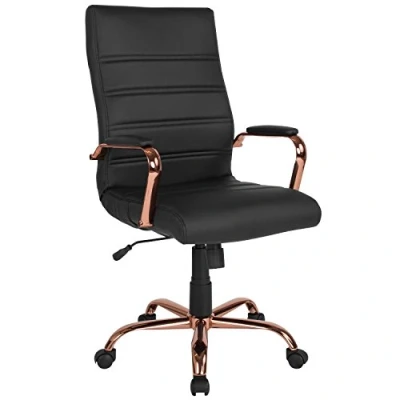 Abbildung von Flash Furniture Chefsessel, Drehstuhl, schwarzes Leder, rotgoldfarbenes Gestell, 69 x 66 109 cm (B T H)