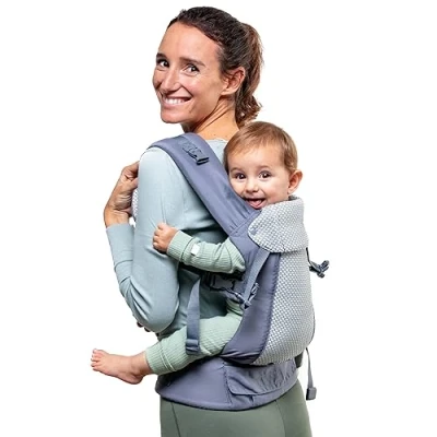 Abbildung von Beco Gemini Cool Babytrage Neugeborene ab Geburt bis Kleinkind 4 Tragepositionen, Baby Trage, Geburt, Ergonomischer Carrier mit verstellbarem Sitz, 3 16 kg (Dunkelgrau)