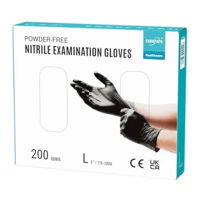 Abbildung von EUROPAPA Nitril Handschuhe Medical Einmalhandschuhe Untersuchungshandschuhe (200, puderfrei ohne Latex, Gummihandschuhe, EN455 EN374) unsteril latexfrei disposible gloves
