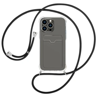 Abbildung von mtb more energy® Handykette mit Kartenfach kompatibel iPhone 15 Pro Max schwarz Smartphone Hülle zum Umhängen Anti Shock Full TPU Case