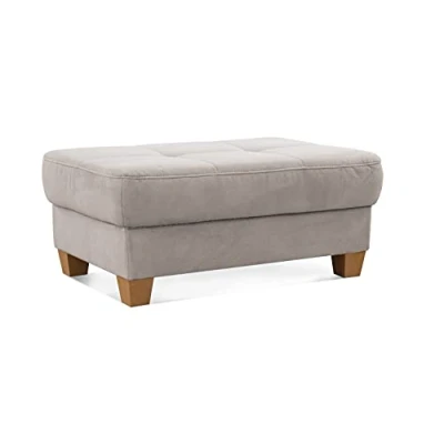 Abbildung von CAVADORE Hocker Puccino mit Holzfüßen im Landhausstil / Beistellhocker für Sofa 99 x 45 65 cm Mikrofaser Creme