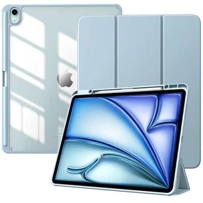 Abbildung von TiMOVO Hülle für New iPad air 13 Zoll (M2) 2024 Schutzhülle mit Stifthalter, Schlank Ständer Klarer Transparent Rückseite 2024, Auto Schlaf/Aufwach, Himmelblau