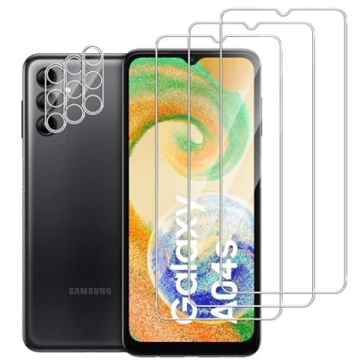 Abbildung von Dlxiks 3+3 Stück, Panzer Schutz Glas für Samsung Galaxy A04s, 3 Stück Schutzfolie Mit Kameraschutz, 9H Härte, Anti Kratzen, HD Klar Displayschutzfolie A04s