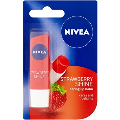 Abbildung von Nivea Shine Caring Lippenbalsam Erdbeere, 4,8 g, 12 Stück