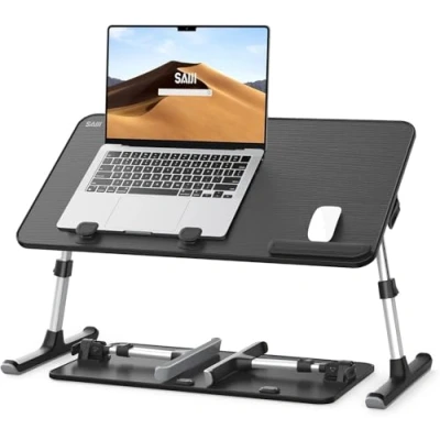 Abbildung von Tisch, SAIJI Betttisch, 5 höhenverstellbar Laptop ständer, Klappbarer laptoptisch, für Sofa Couch Boden Arbeiten Studieren Lesen Schreiben Essen, Fit bis zu 17&quot; (52 * 30cm Schwarz)