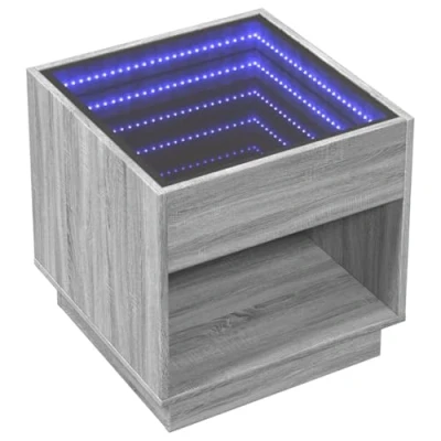 Abbildung von vidaXL Couchtisch, Beistelltisch mit Infinity LED, Sofatisch Kaffeetisch für Wohnzimmer, Teetisch Wohnzimmertisch, Grau Sonoma Holzwerkstoff Glas